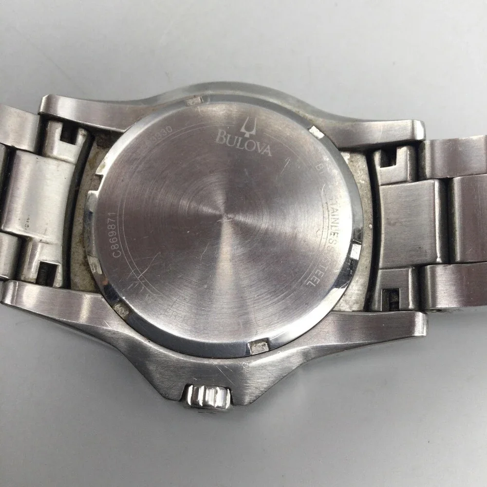 Bulova Marine Star 98B131 Mens Watch 42mm Black Dial Stainless New Battery 8.5